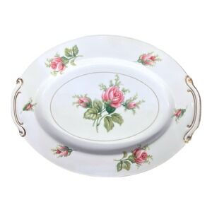 Vtg 50s Kyoto Roseverte Fine China Oval Platter 12" Roses Gold Victorian Cottage